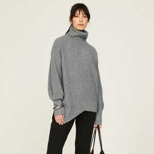 ALC charcoal grey wool cashmere Rory asymmetric turtleneck sweater - Large